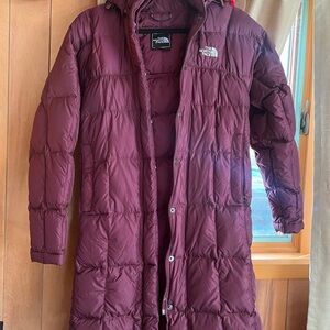 The North Face Women's Maroon Long Puffer Jacket Hyvent